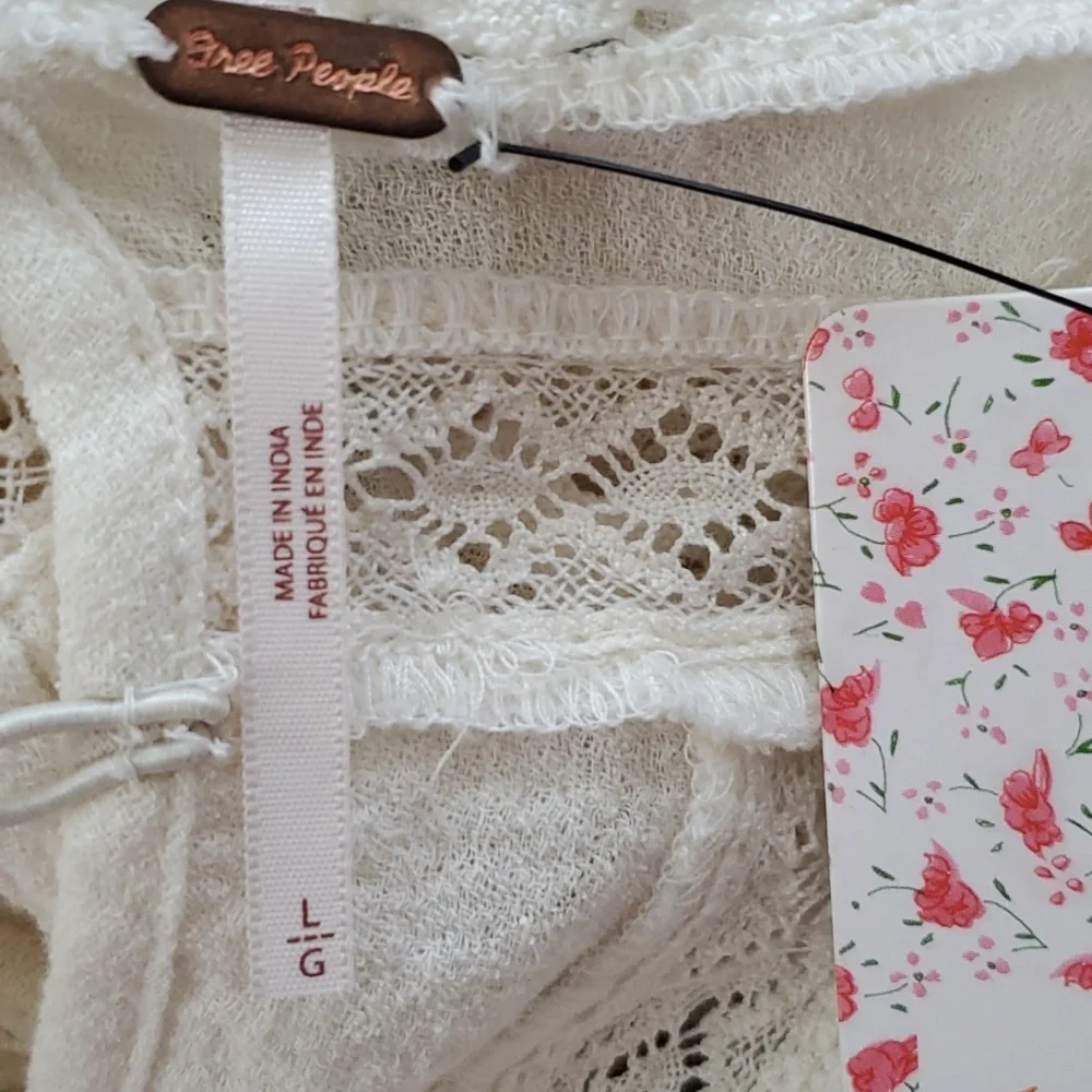 Free People Gauze Embrodery Flowers Long Sleeve Blouse